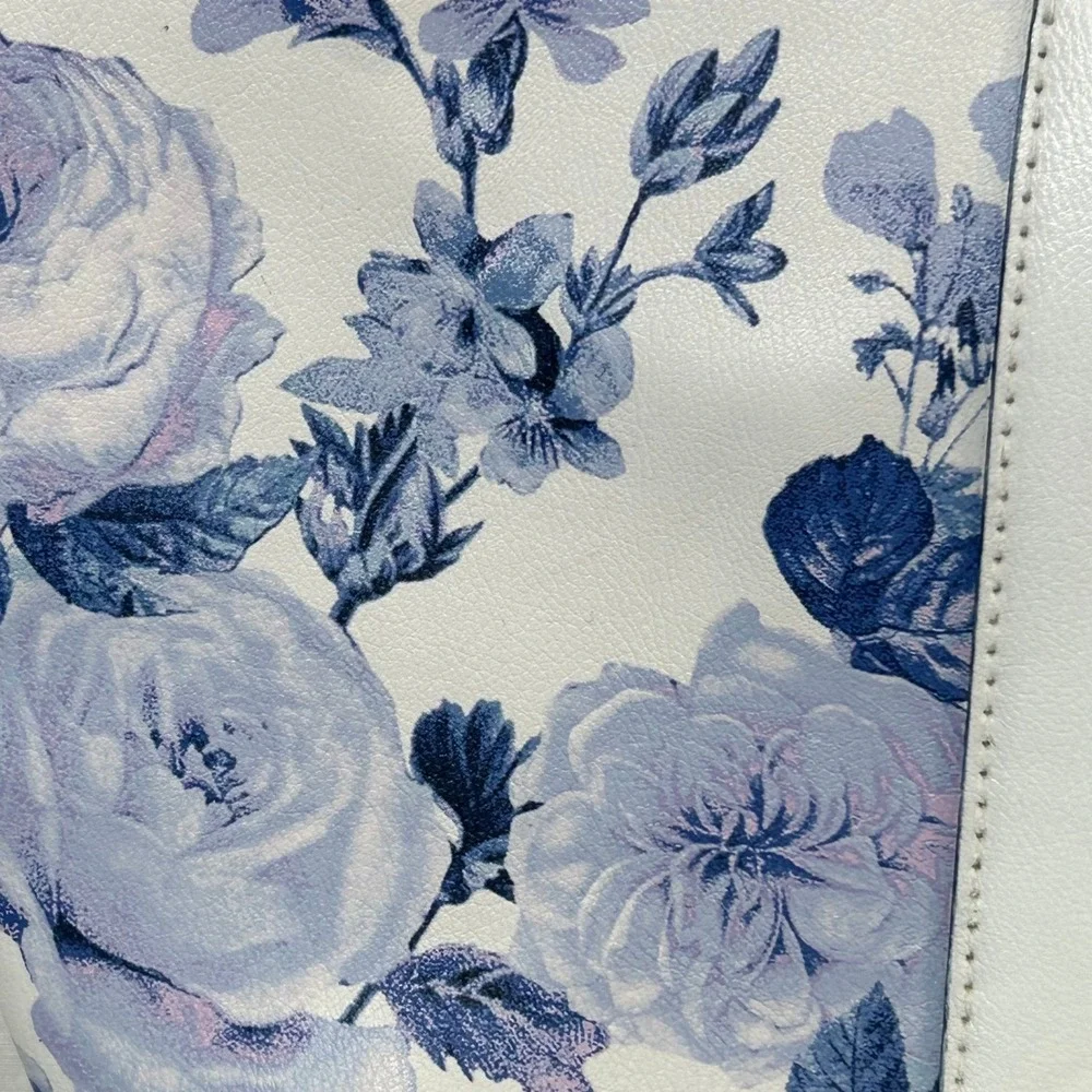 Victoria's Secret Floral Tote Bag Blue Lavender Purple White Large Shoulder NEW